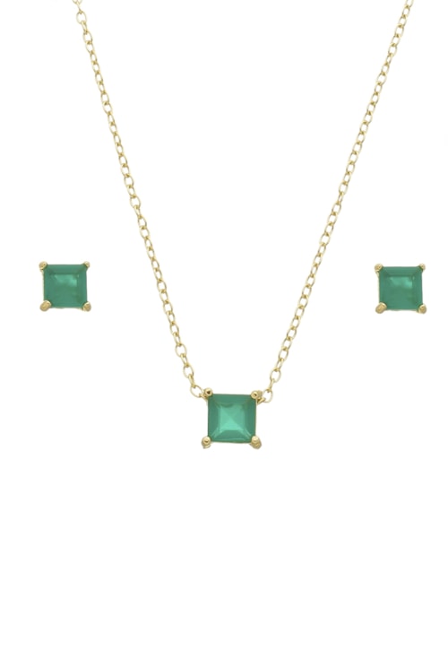 CONJUNTO QUADRADO COM PEDRA TURMALINA LEITOSA CJ082-O CONJUNTO QUADRADO COM PEDRA TURMALINA LEITOSA CJ082-O