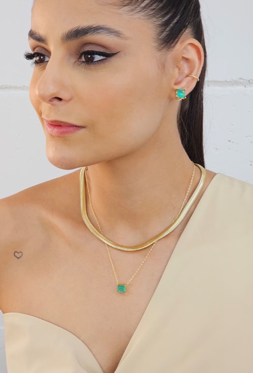 CONJUNTO QUADRADO COM PEDRA TURMALINA LEITOSA CJ082-O