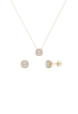 CONJUNTO QUADRADO CRAVEJADO COM PEDRA CRISTAL BANHADO A OURO CJ218-O