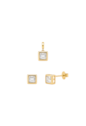 CONJUNTO QUADRADO CRAVEJADO COM PEDRA CRISTAL BANHADO A OURO CJ224-O