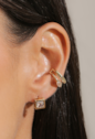 CONJUNTO QUADRADO CRAVEJADO COM PEDRA CRISTAL BANHADO A OURO CJ224-O