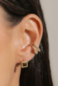 CONJUNTO QUADRADO CRAVEJADO COM PEDRA MARROM BANHADO A OURO CJ224-O