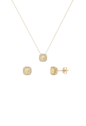 CONJUNTO QUADRADO CRAVEJADO COM PEDRA YELLOW BANHADO A OURO CJ218-O