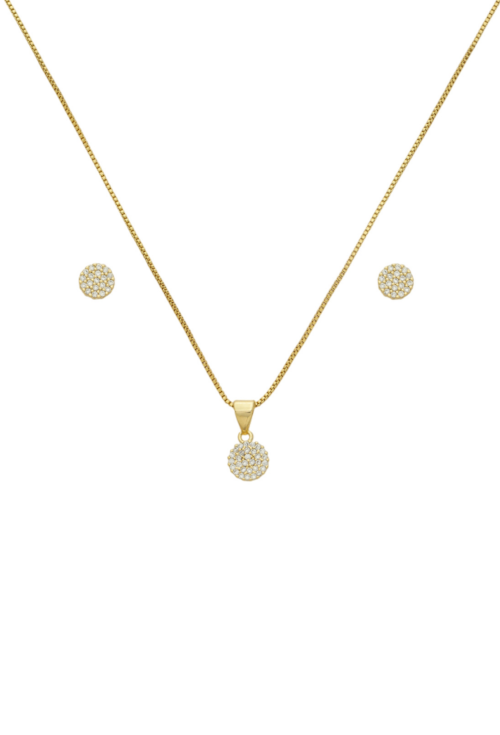 CONJUNTO REDONDO CRAVEJADO COM MICRO ZIRCÔNIAS CJ129-O