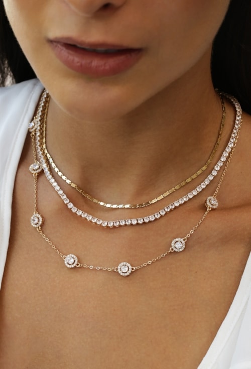 CONJUNTO REDONDO CRAVEJADO CRISTAL OURO CJ195-O