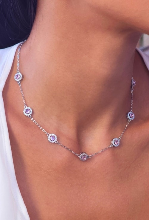 CONJUNTO REDONDO CRAVEJADO KUNZITA RÓDIO CJ195-R