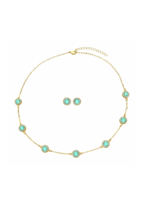 CONJUNTO REDONDO CRAVEJADO TURMALINA OURO CJ195-O