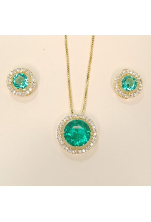 CONJUNTO REDONDO TURMALINA COM ZIRCONIA CRISTAL CJ001-O
