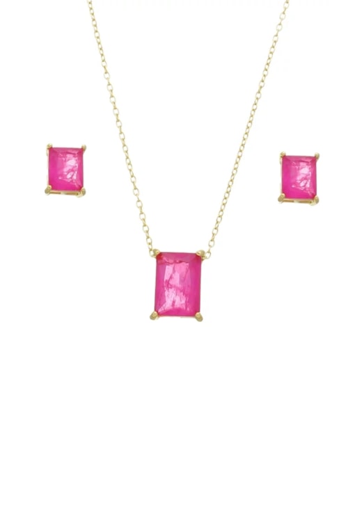 CONJUNTO RETANGULAR COM PEDRA FUSION PINK CJ084-O