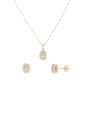 CONJUNTO RETANGULAR COM PEDRAS CRISTAL BANHADO A OURO 18K CJ216-O