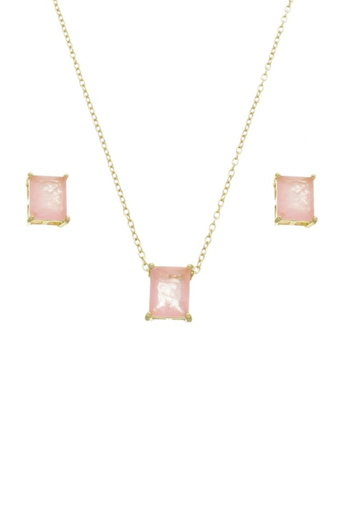 CONJUNTO RETANGULAR DE PEDRA KUNZITA FUSION CJ083-O CONJUNTO RETANGULAR DE PEDRA KUNZITA FUSION CJ083-O