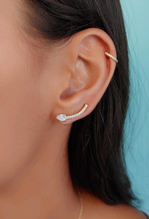 EAR CUFF COM GOTA CRISTAL CRAVEJADO BM1195-O
