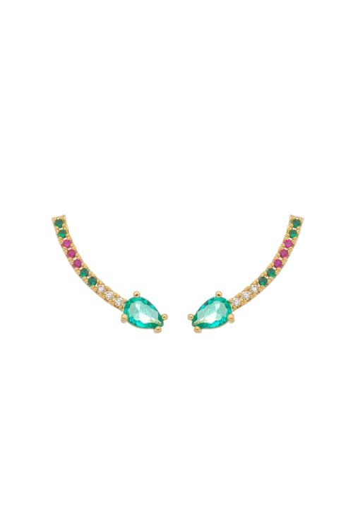 EAR CUFF COM GOTA TURMALINA CRAVEJADO COLORIDO BM1195-O