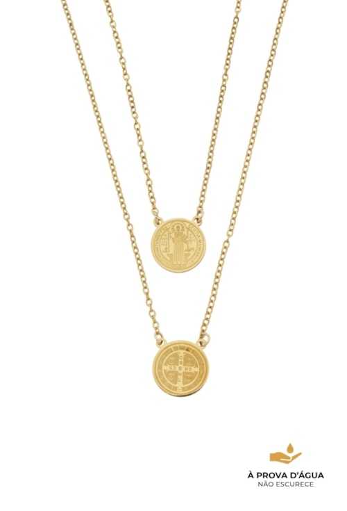 ESCAPULÁRIO MASCULINO SÃO BENTO INOX DOURADO 33CM CO773-AD