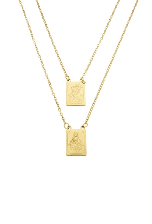 ESCAPULÁRIO QUADRADO SÃO JORGE EM AÇO INOX DOURADO CO795-AD