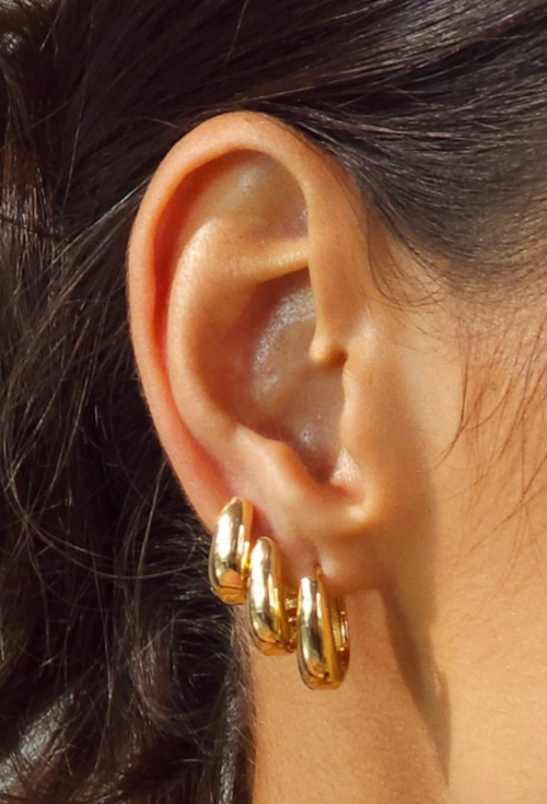 KIT TRIO DE BRINCOS ARGOLA OVAL LISA BANHADO A OURO 18K BM2366-O