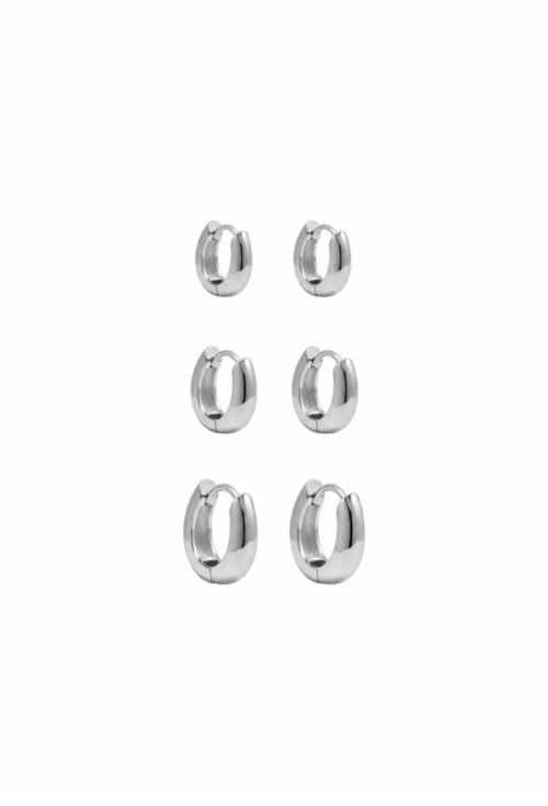 KIT TRIO DE BRINCOS ARGOLA OVAL LISA BANHADO A RÓDIO BM2366-R