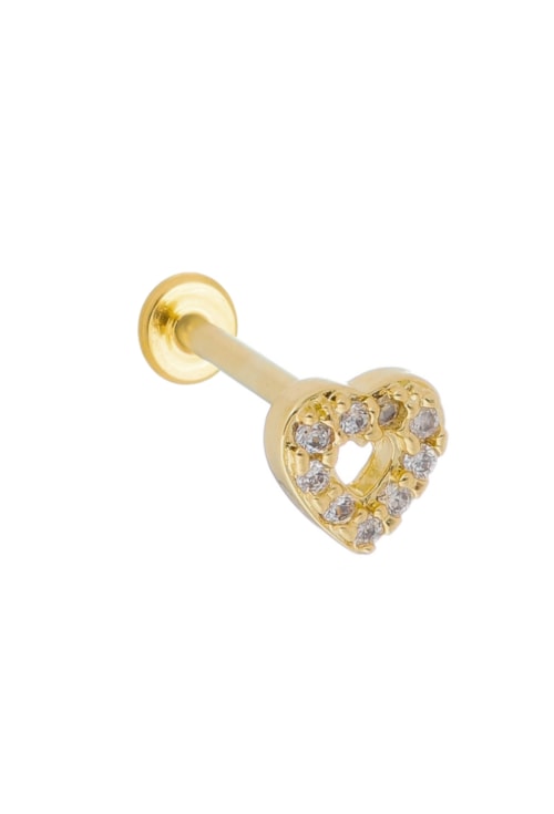 PIERCING CORAÇÃO VAZADO COM ZIRCÔNIAS NO OURO BM723-O