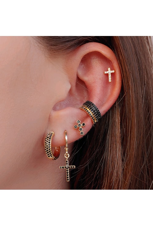 PIERCING CRUZ CRAVEJADA NO OURO BM709-O