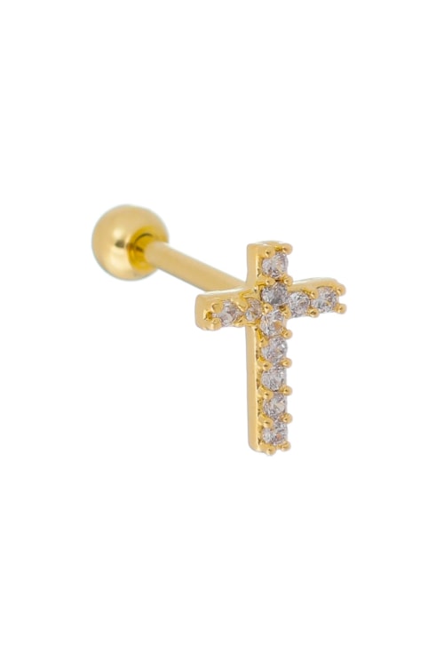 PIERCING CRUZ CRAVEJADA NO OURO BM709-O