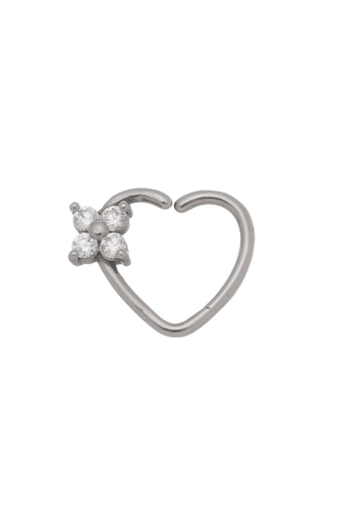 PIERCING DE TORÇÃO CORAÇÃO COM FLOR E ZIRCÔNIA BM661-A