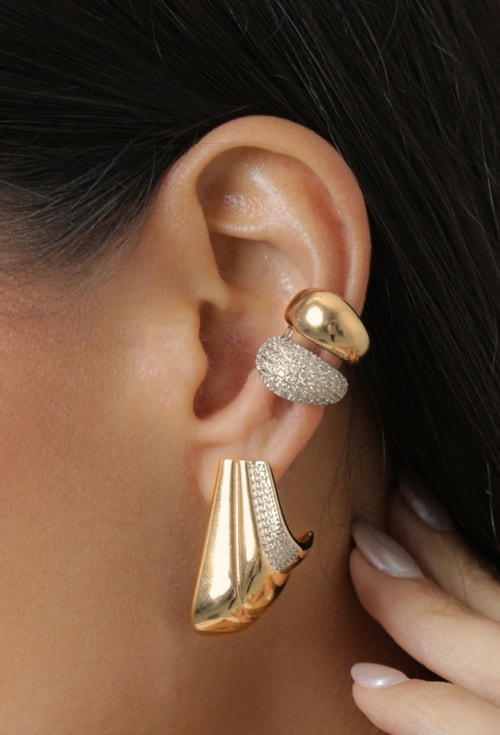 PIERCING DUPLO ORGÂNICO CRAVEJADO OURO BM2198-O