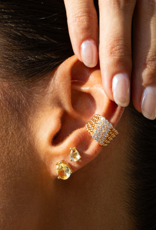 PIERCING EAR CUFF DE BOLINHAS COM ZIRCÔNIAS BANHADO A OURO BM2347-O