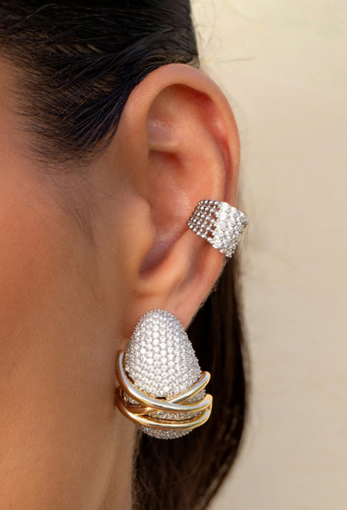 PIERCING EAR CUFF DE BOLINHAS COM ZIRCÔNIAS BANHADO A RÓDIO BM2347-R
