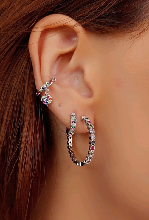 PIERCING FAKE COM CORAÇÃO CRAVEJADO COLORIDO BM824-R