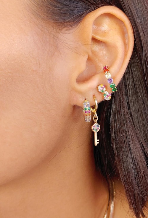 PIERCING FAKE COM PEDRAS COLORIDAS REDONDA BM1235-O