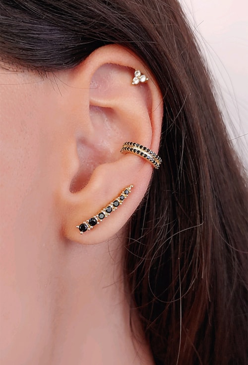 PIERCING FAKE CRAVEJADO COM ÔNIX BM174-O