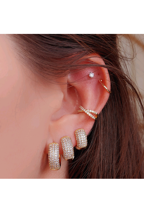 PIERCING FAKE CRUZADO COM ZIRCÔNIAS NO OURO BM747-O