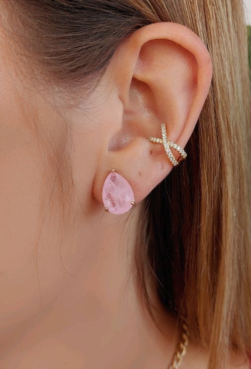 PIERCING FAKE CRUZADO CRAVEJADO NO OURO BM575-O