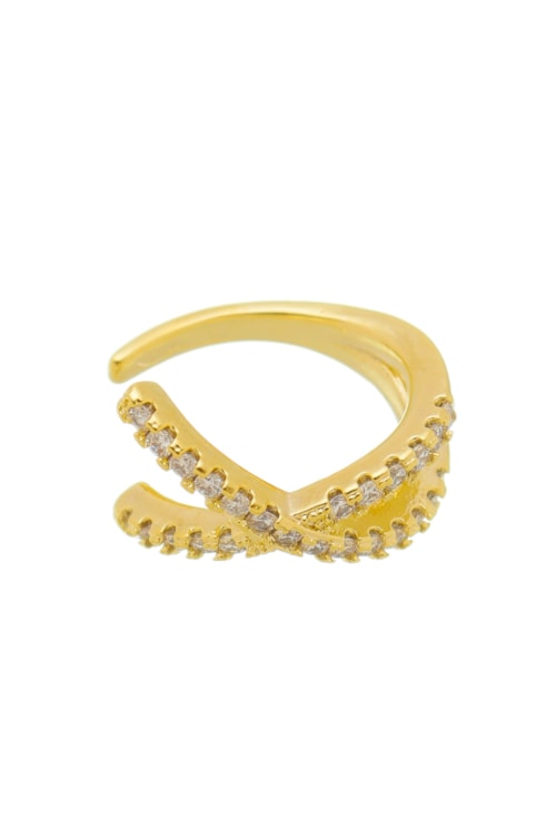 PIERCING FAKE CRUZADO CRAVEJADO NO OURO BM575-O