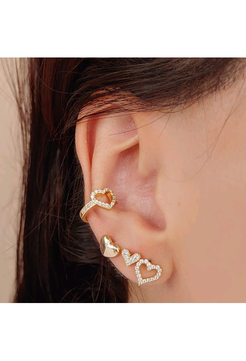 PIERCING FAKE DE CORAÇÃO CRAVEJADO NO OURO BM994-O