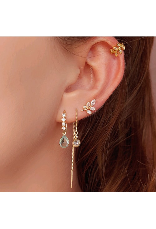 PIERCING FAKE FOLHAS COM ZIRCÔNIAS NO OURO BM981-O