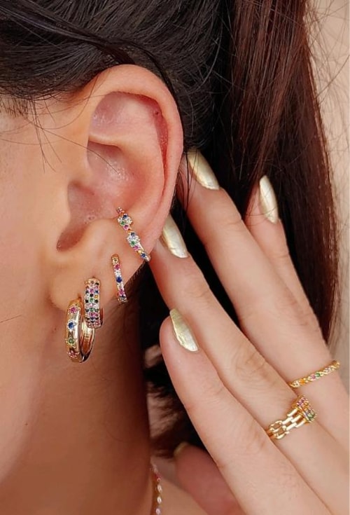 PIERCING FAKE RAIO CRAVEJADO COLORIDOS NO OURO BM1271-O