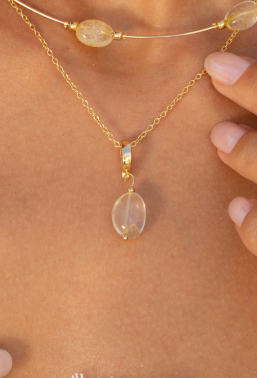 PINGENTE COM PEDRA CITRINO BANHADO A OURO PG207-O