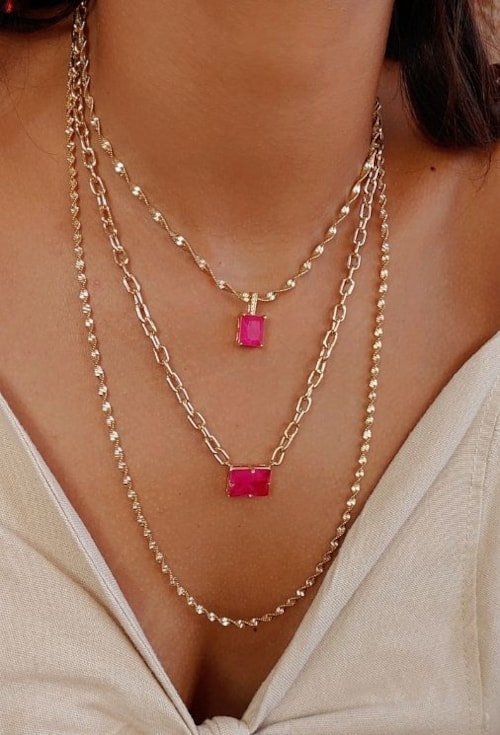 PINGENTE COM PEDRA PINK FUSION RETANGULAR CO532-O