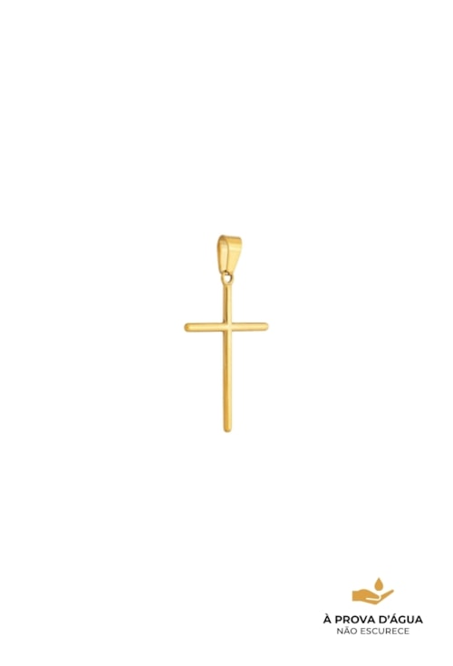 PINGENTE CRUCIFIXO FINO EM AÇO DOURADO PG166-AD