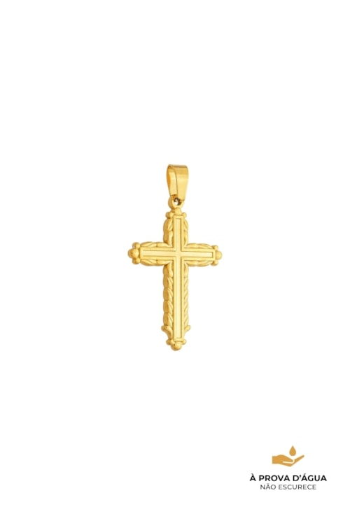 PINGENTE CRUCIFIXO TRABALHADO EM AÇO DOURADO PG165-AD