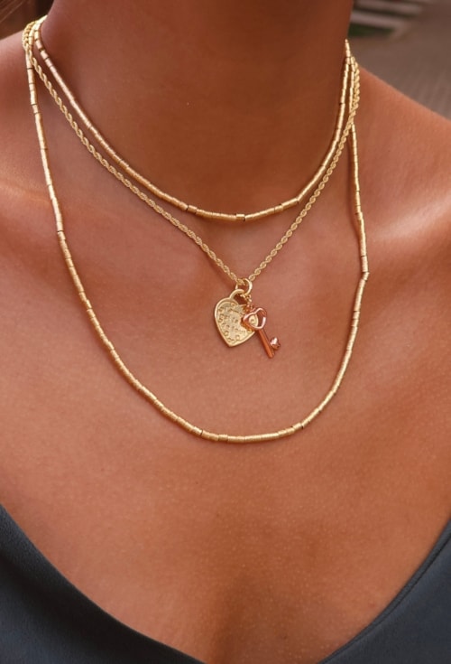 Pingente De Coração E Chave No Ouro PG075-O