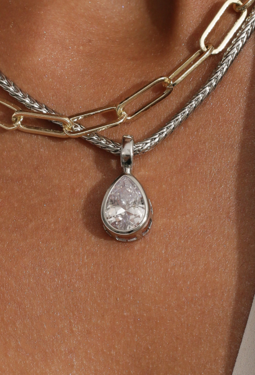 PINGENTE GOTA COM ZIRCÔNIA CRISTAL EM RÓDIO PG182-R