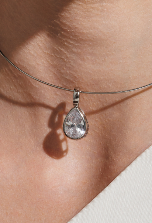 PINGENTE GOTA COM ZIRCÔNIA CRISTAL EM RÓDIO PG182-R