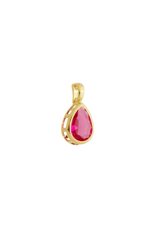 PINGENTE GOTA FÚCSIA 10X14 BANHADO OURO PG182-O
