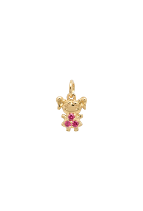 PINGENTE MENINA COM PEDRAS PINK BANHADO A OURO PG181-O