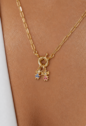 PINGENTE MENINA COM PEDRAS PINK BANHADO A OURO PG181-O