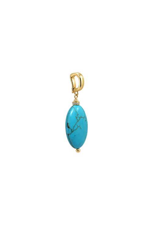 PINGENTE OVAL COM PEDRA TURQUESA BANHADO A OURO PG209-O