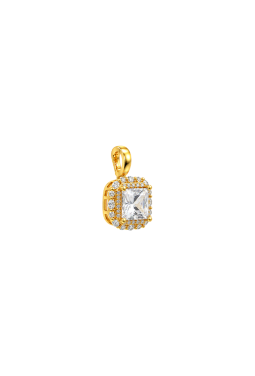 PINGENTE QUADRADO COM CRISTAL E CRAVAÇÃO BANHADO A OURO PG201-O
