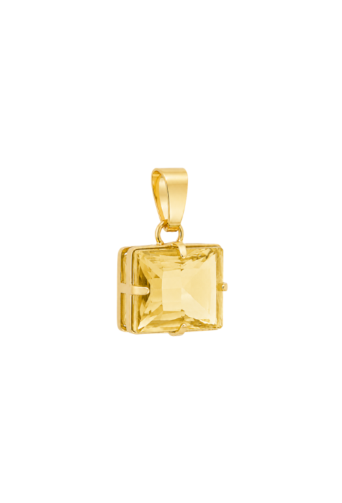 PINGENTE RETANGULAR COM PEDRA CITRINO BANHADO A OURO PG187-O